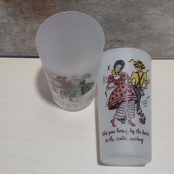 Vintage Square Dance Highball Federal Frosted Glass Tumblers Set of 2 - Picture 10 of 10